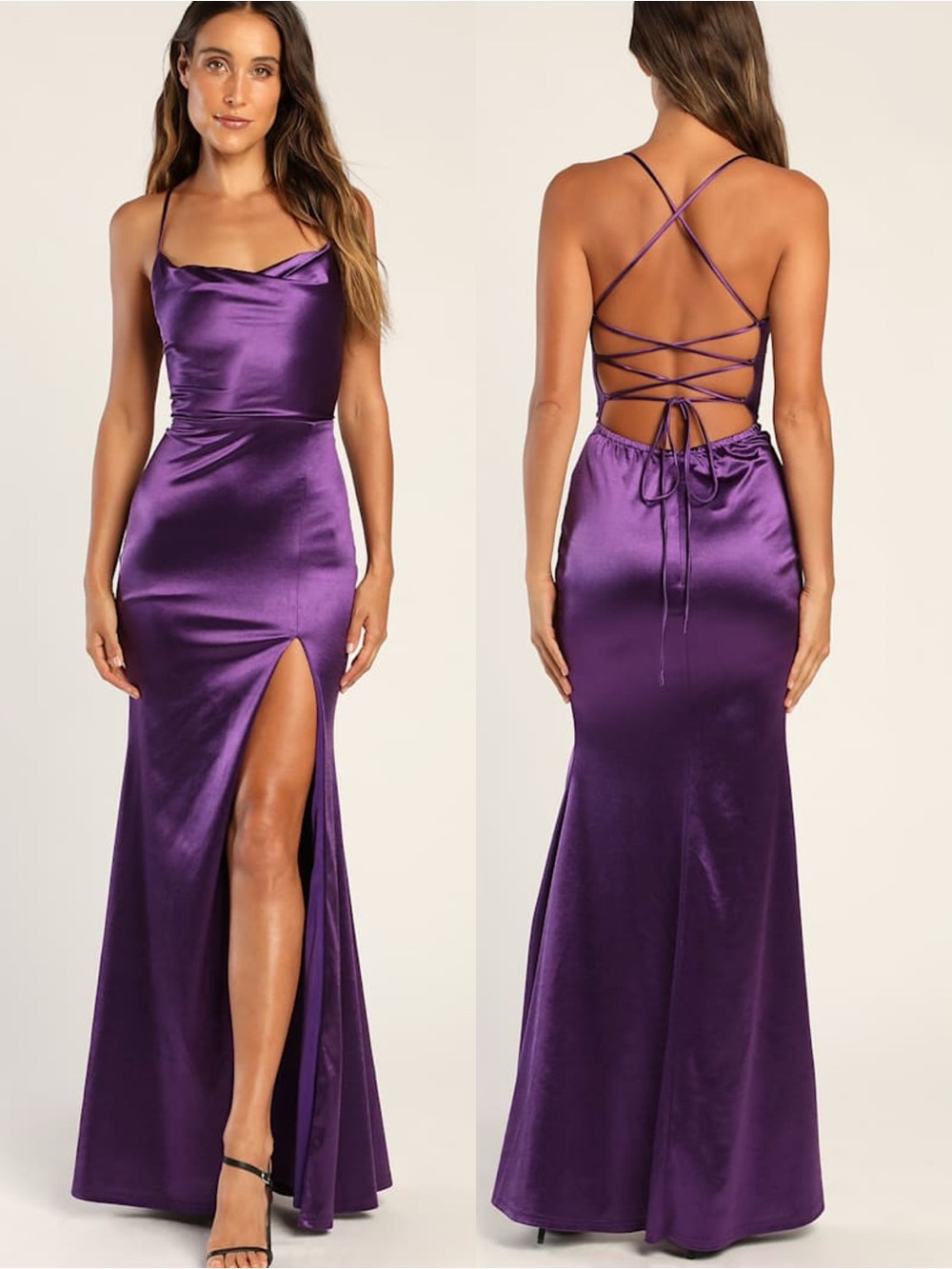 Lulus | Radiant Appearance Purple Satin Lace-Up Backless Maxi Dress